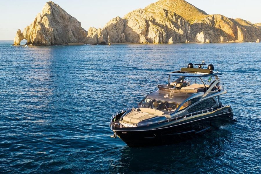 Luxury yacht cruising near the Cabo Arch