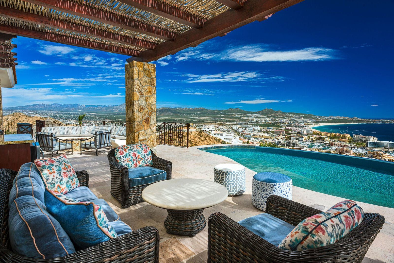 Casa Cielo terrace and infinity pool overlooking Cabo San Lucas from Pedregal
